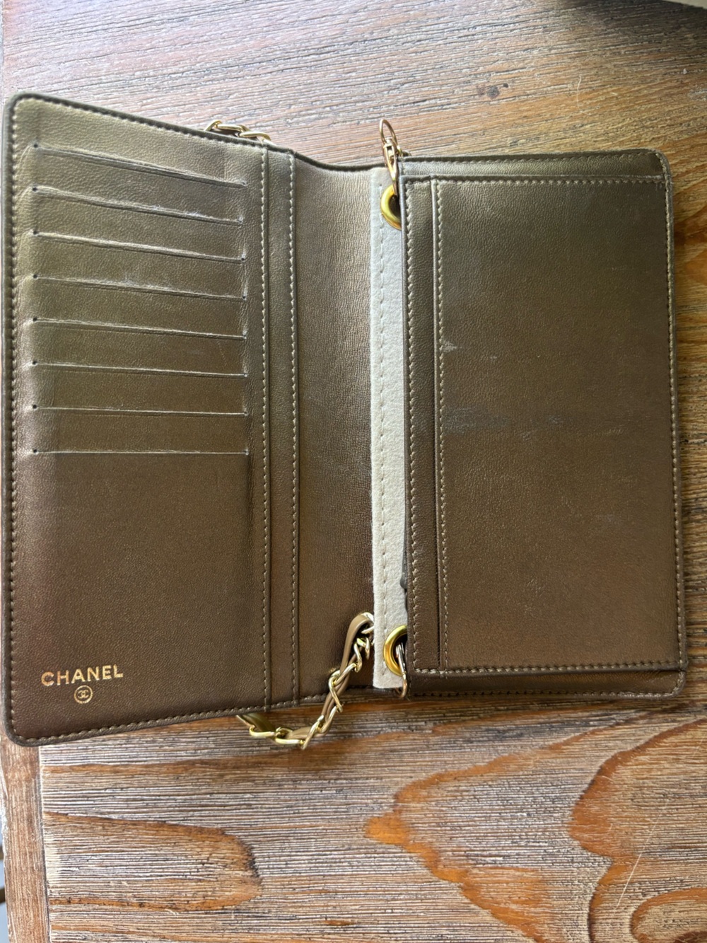 CHANEL Metallic Bronze Mosaic Tile Texture Wallet w/ Box & Crossbody Chain RARE - Picture 11 of 17